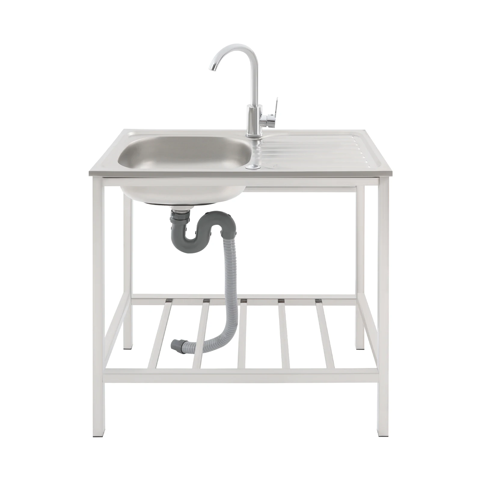 حوض فضي 29.5*15.7*29.5 مع سطح عمل ورف سفلي، حوض مطبخ فردي قائم بذاته للأماكن الخارجية #4