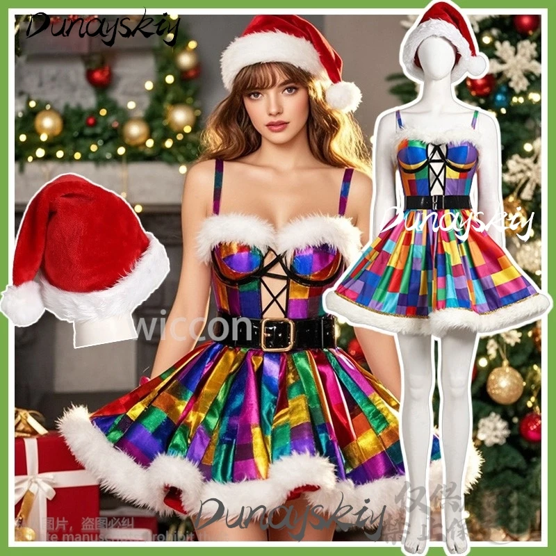 2024 New Christmas Costume Dress Lolita Santa Hat For Mrs Claus Women Girls Halloween Christmas Fancy Party Cosplay Customized