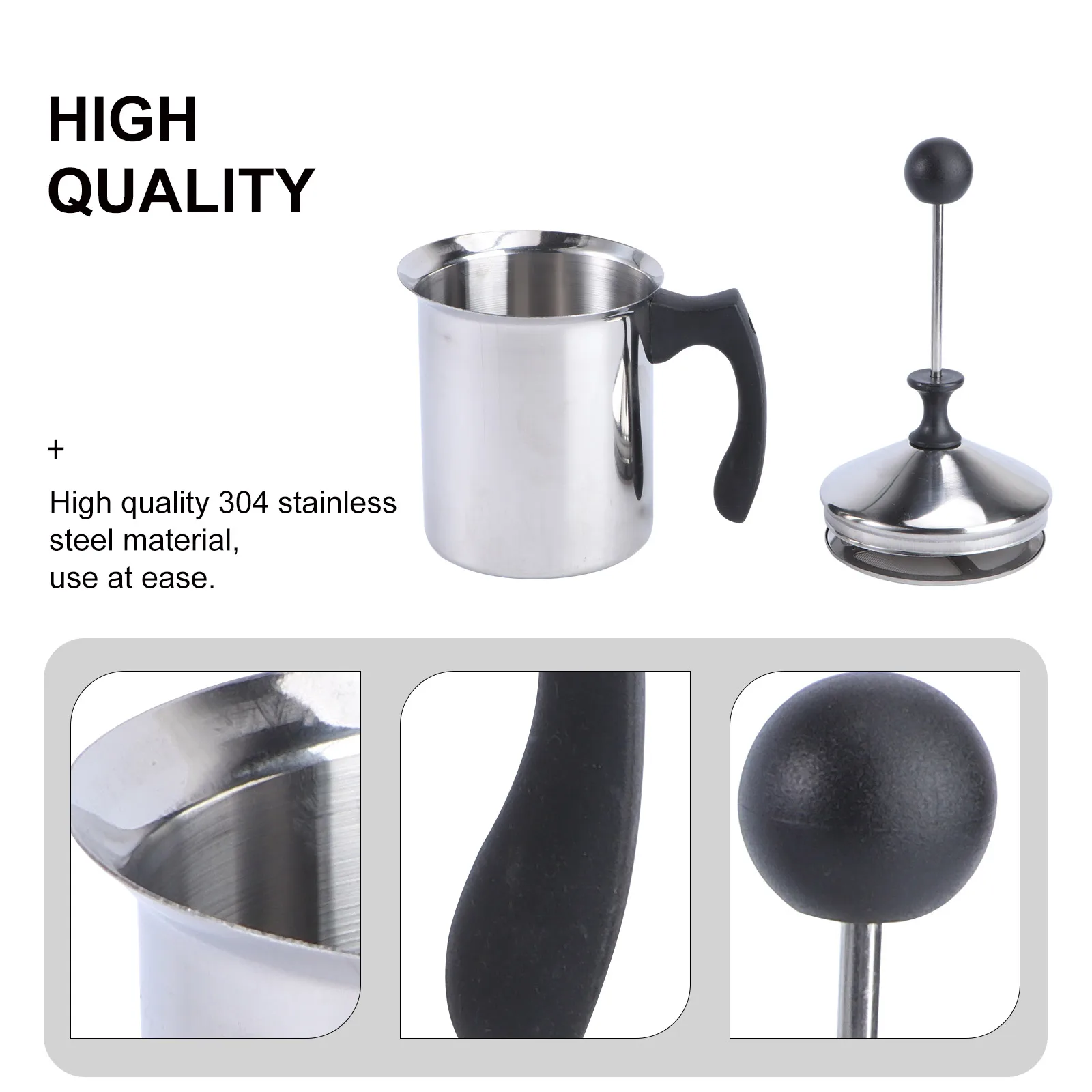 

Manual Milk Frother 304 Stainless Steel Plastic Reusable Low Noise Comfort Grip Waterproof Kitchen Bar Tool Coffee Accessory
