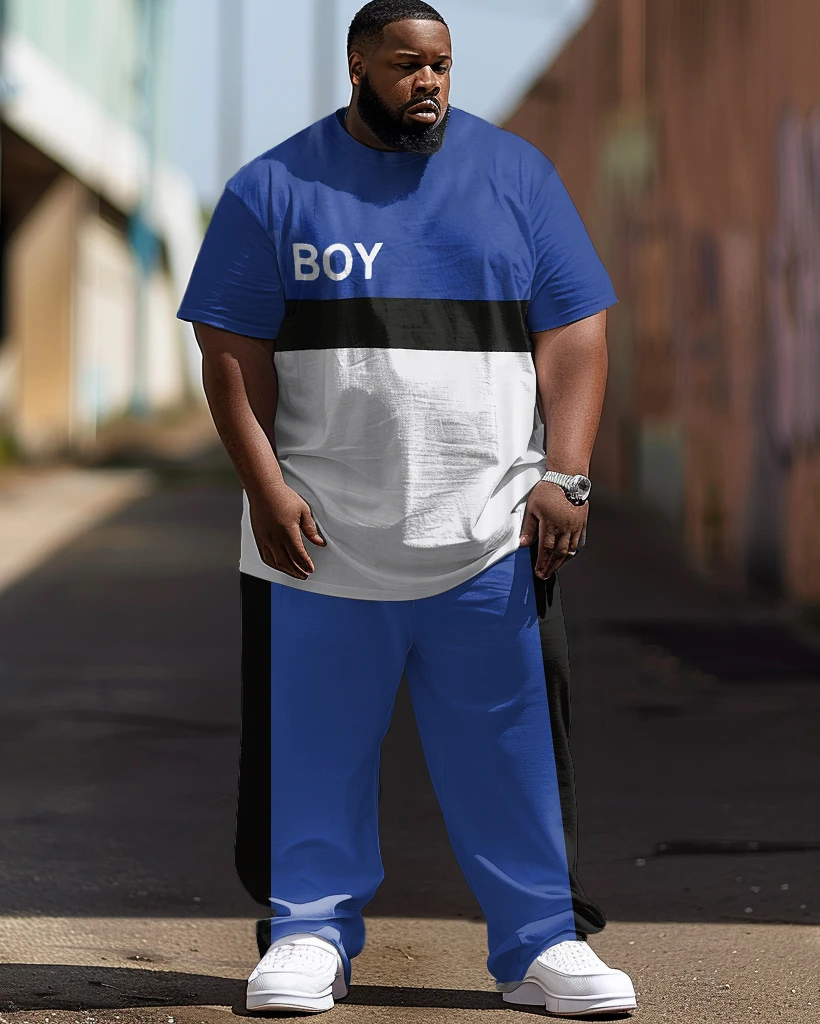 Biggmans Casual Two Piece Sets T-Shirt for Men's Clothing Simple Color Block Print Fanshion Pants Big Plus Size Suit L-9Xl