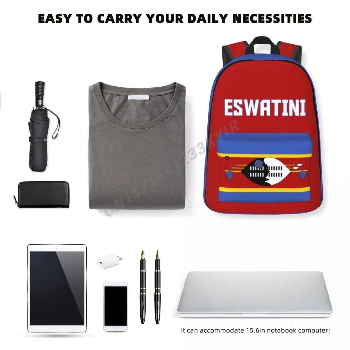 Custom Bag Unisex Backpack Eswatini Flag Stitch Schoolbag Messenger Bag Case Laptop Travel Bag Mochila Gift