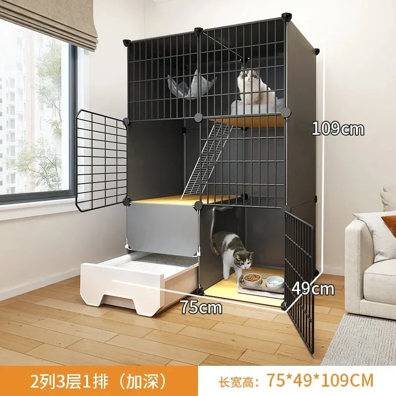 Moderne Ijzeren Mesh Kattenkooien Meerlaagse Ruimte Kattenvilla Met Kattenbak Toiletkooi Voor Katten Luxe Kattenhuis Hondenkooi Voor Katten