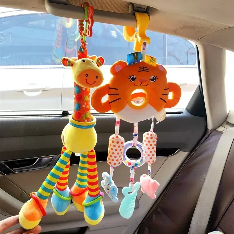 Soft Giraffe Zebra Animal Handbells Rattles Plush Infant Baby Development Handle Toys WIth Teether Baby Toy For Newborn Gifts