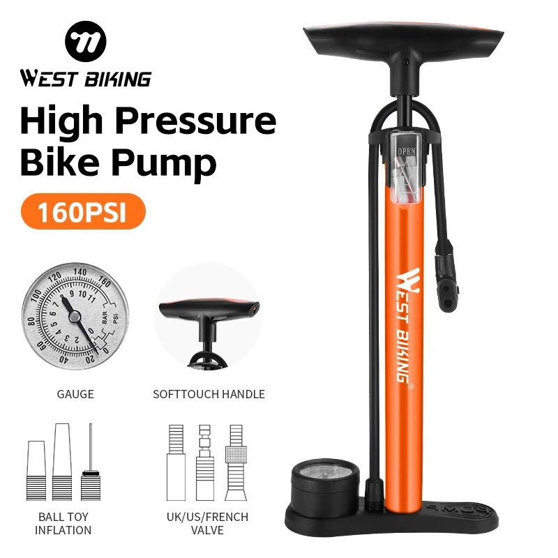 

WEST BIKING High Pressure Bike Floor Pump Presta Schrader Valves MAX 160PSI Multi-Purpose For Car Bike Motorcycle Bicycle Pump