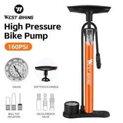 WEST BIKING High Pressure Bike Floor Pump Presta Schrader Valves MAX 160PSI Multi-Purpose For Car Bike Motorcycle Bicycle Pump