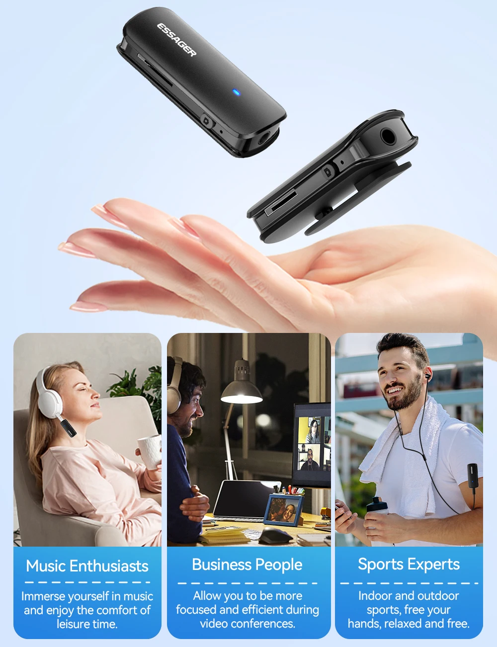 Essager Multifunktionaler Bluetooth 5.3-Adapter, 3,5-mm-Klinkenstecker, Aux-Wireless-Adapter, Stereo für Kopfhörer, Telefone, TV, Auto-Audio-Receiver – Detail 7