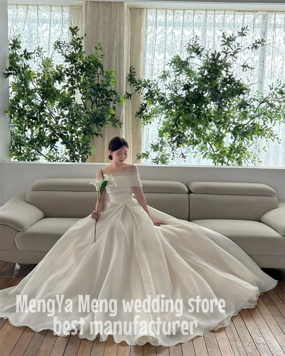 ZHUISHU Zoete A-lijn Koreaanse Prestaties Bruiloft Fotoshoot Trouwjurk Vloerlengte Off-Shoulder Avondjurk Op maat