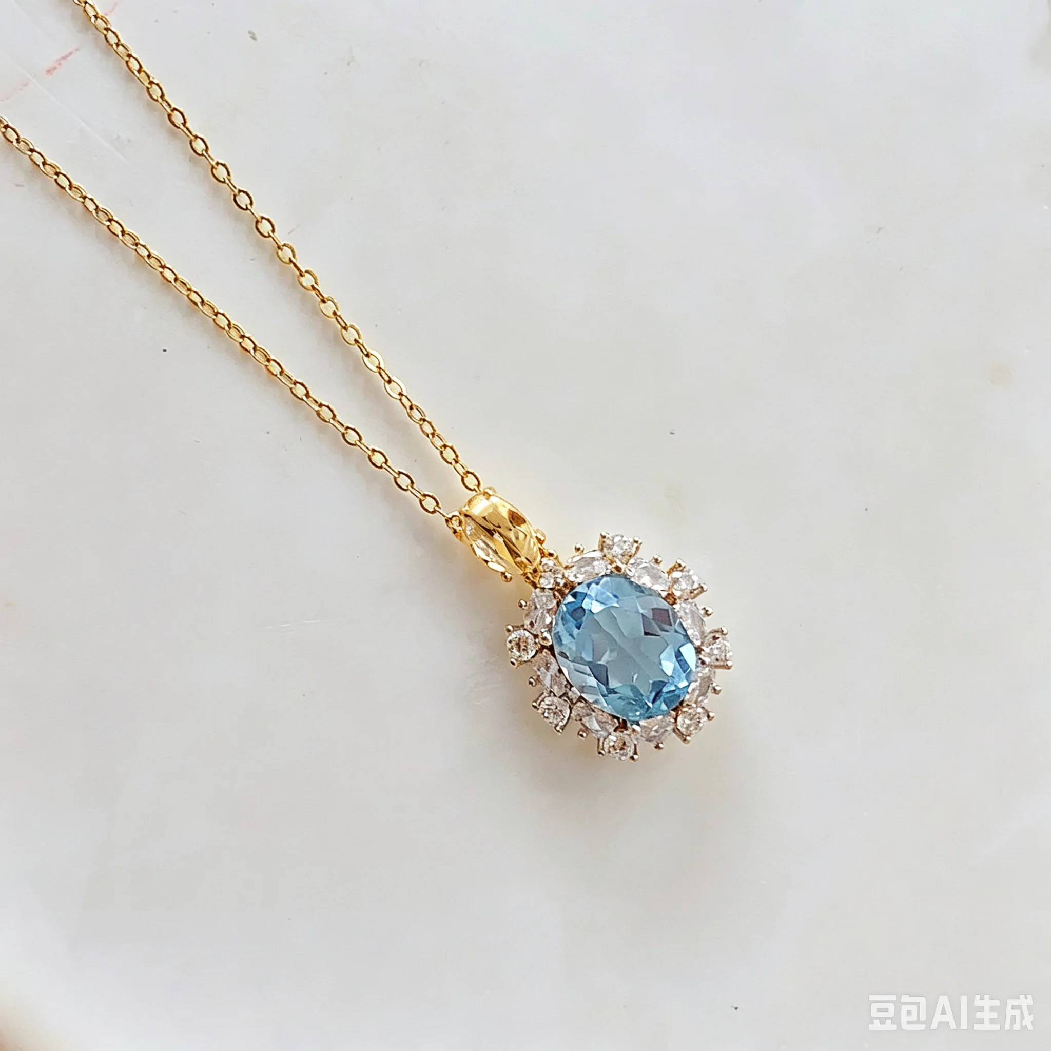 925 Sterling Silver Natural Blue Topaz Pendant Certified Oval Gemstone Snowflake Halo Necklace Fine Jewelry Gift for Women