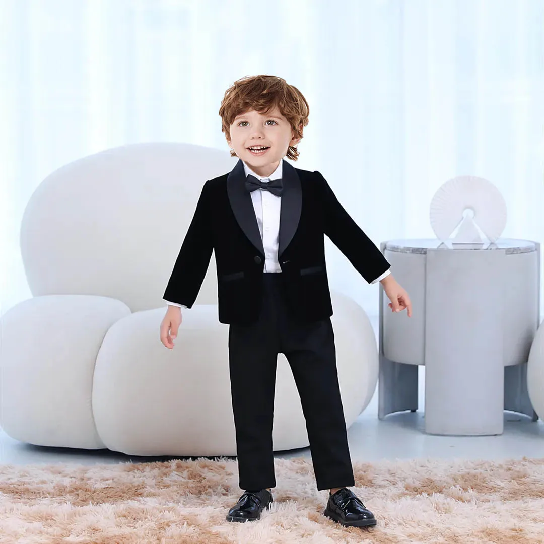 Children Formal Jacket Pants Bowtie 3PCS Photograph Suit Kids 1Year Birthday Party Dress Boys Wedding Performance Evening Set