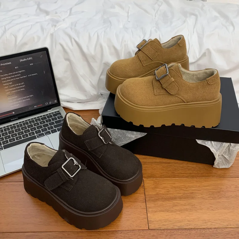 

Fleece-Lined Thick-Soled Height-Increasing Versatile Shoes Full Coverage 2025 New Style Shoes Soft Bottom Women's Shoes