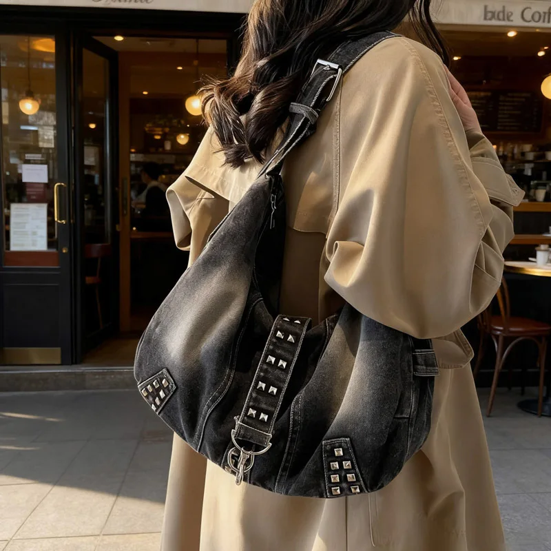 

2025 Lazy Style Shoulder Bag, Studded Fashion Tote Bag, Women's Commuter Day to Night Crossbody, Minimalist Sling Bag, Textured