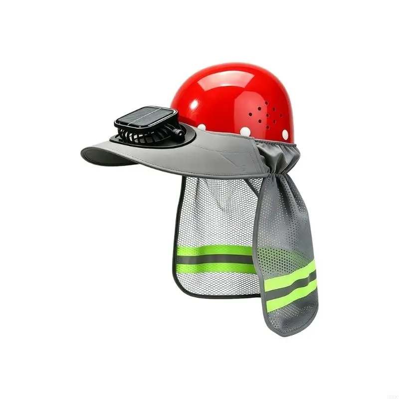 Solar Fan Safety Sun Hat with Wide Brims and Neck Flap for Roadside Outdoor Work Y166