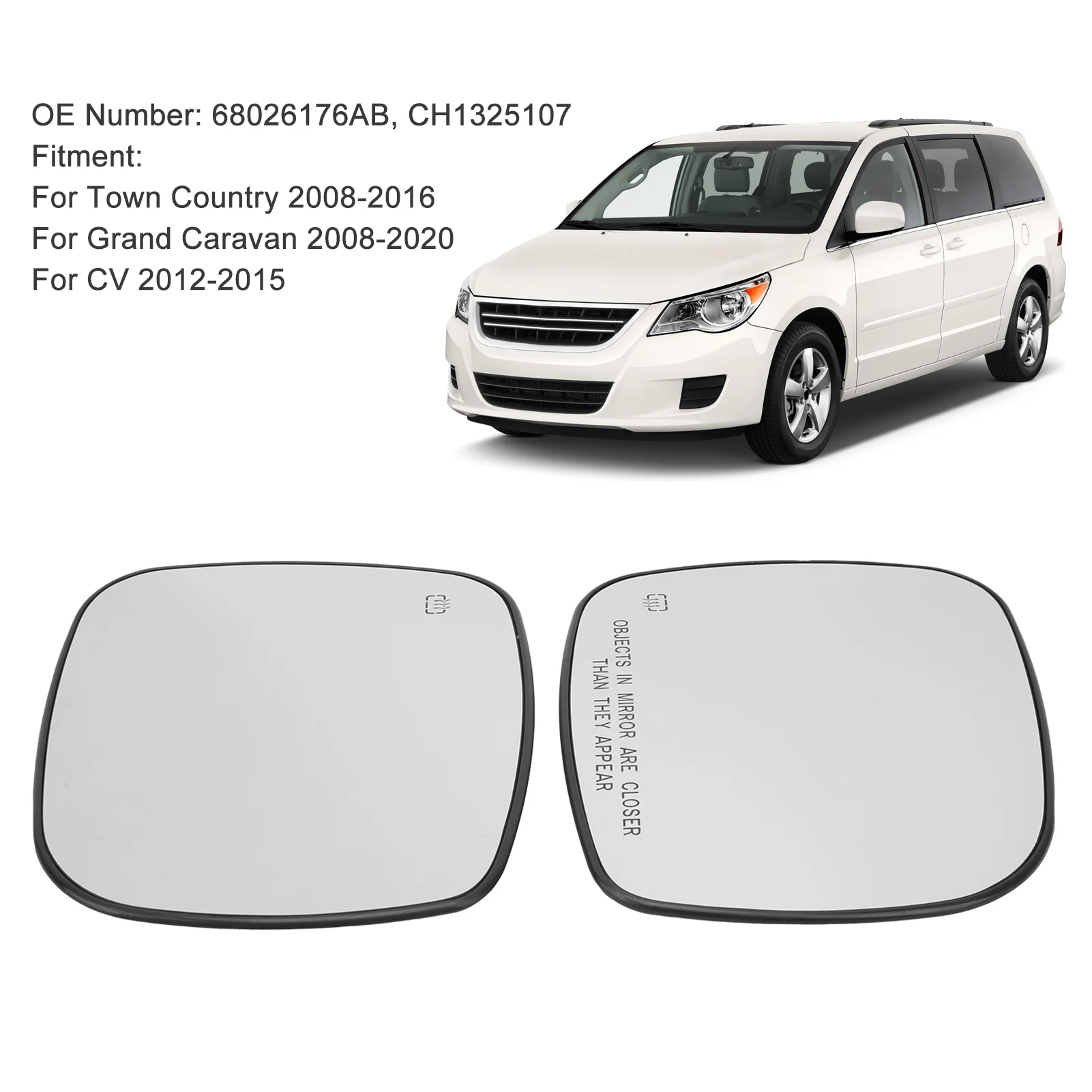 

1 Pair Car Reversing Mirror Glass with Heating Rear View Mirror Glass with Heated 68026176AB For Volkswagen Routan 2009-2014