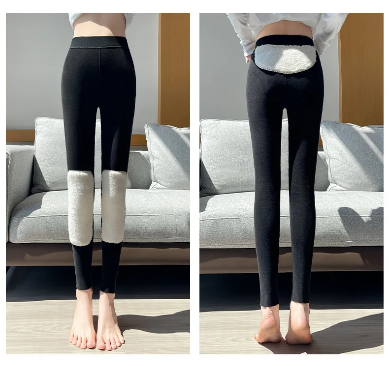 Women's Winter Fleece Lined Thermal Pants Elastic High Waist Slim Fit Thicken Legging Woman Waist Knee Protection Long Pants