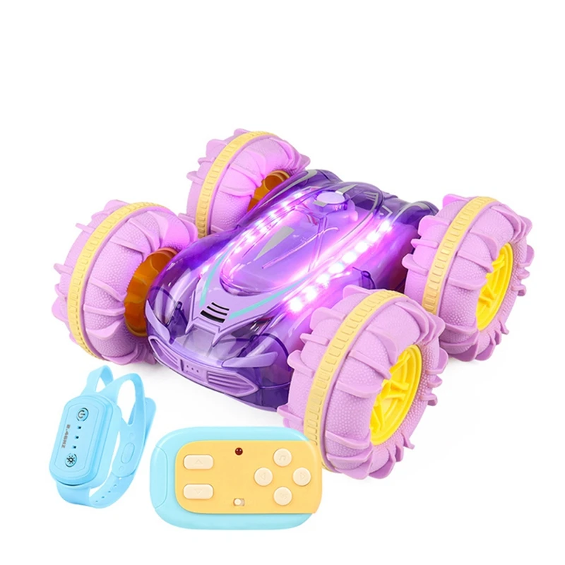 2.4G RC Stunt Car Transparent Light Amphibious Vehicle Double Sided Stunt RC Car Gesture Rolling Toys For Kids