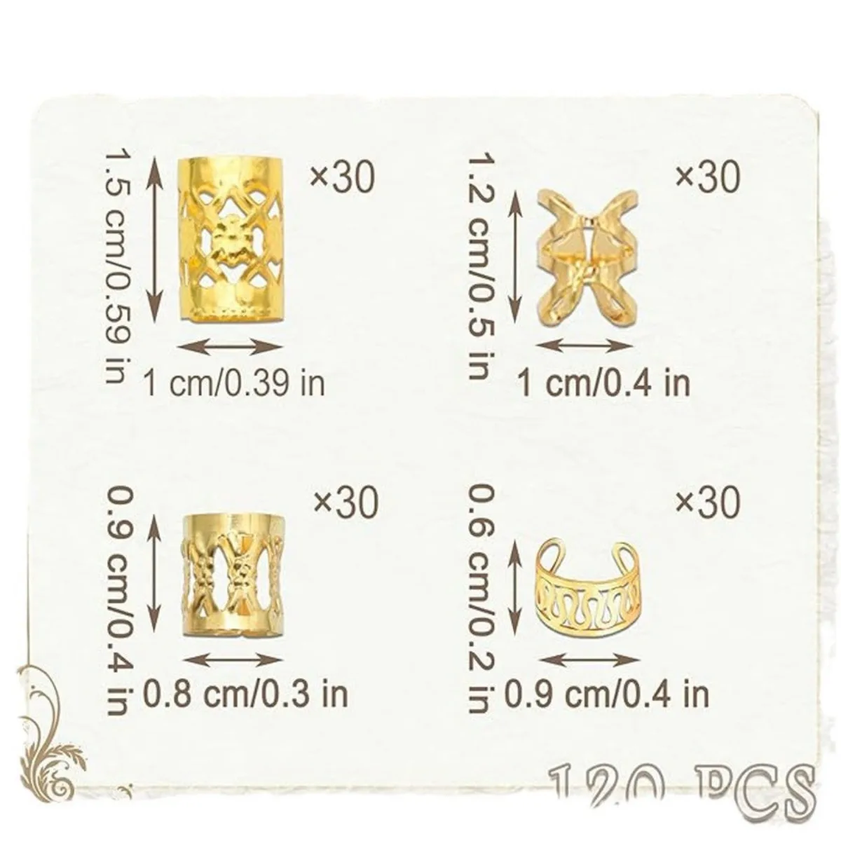 120PCS Golden And Silver Color Metal Hollow-Out Dreadlocks Wig Hair Extension Hair Rings - Hair Accessory Set