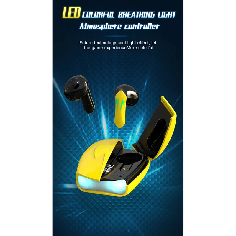 X16Pro Bluetooth 5.2 Fone de ouvido para jogos sem fio Fone de ouvido à prova d'água Fones de ouvido intra-auriculares com microfone, amarelo