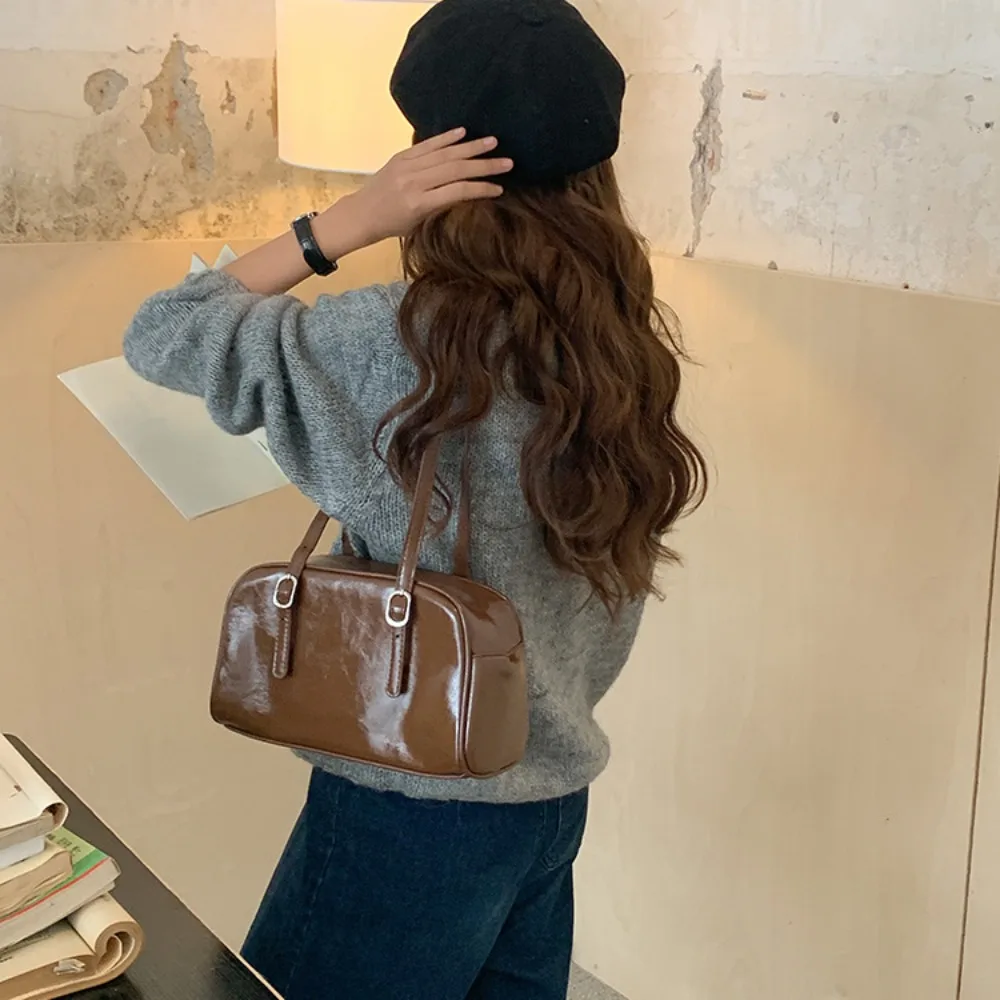 

Elegant PU Leather Boston Bag Large Capacity Retro Underarm Bag Korean Style Tote Shoulder Bag Lady