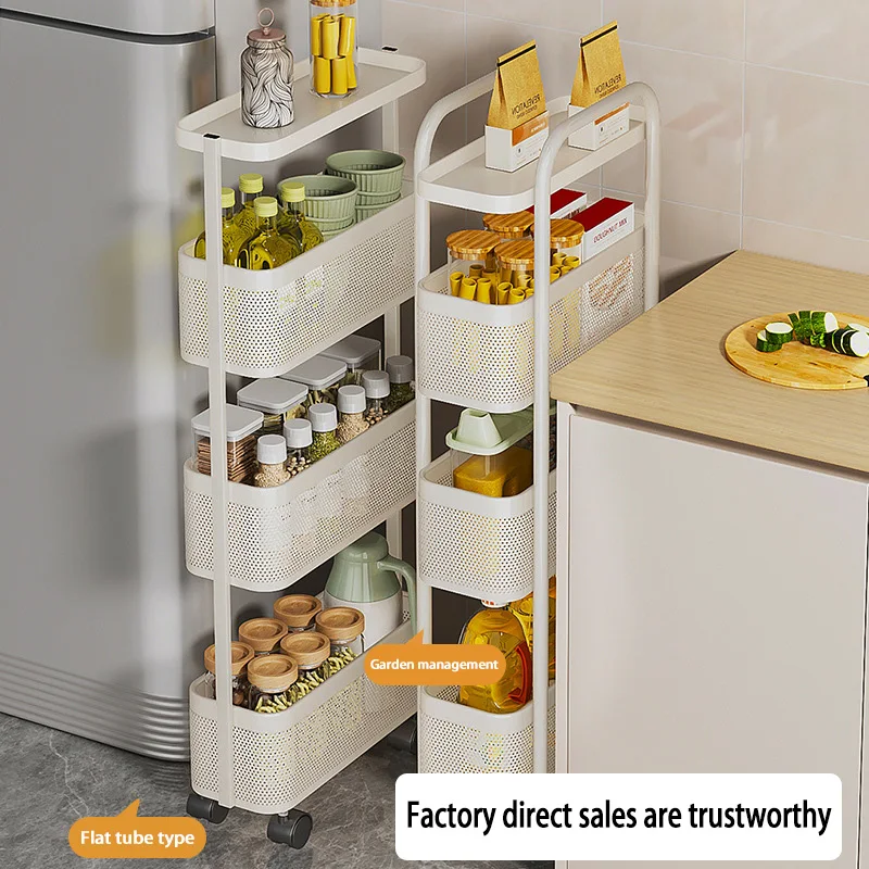 Kitchen Narrow Seam Storage Rack Multi-Layer Narrow Seam Baskets Living Room Bathroom Trolley With Wheels Home Organizer