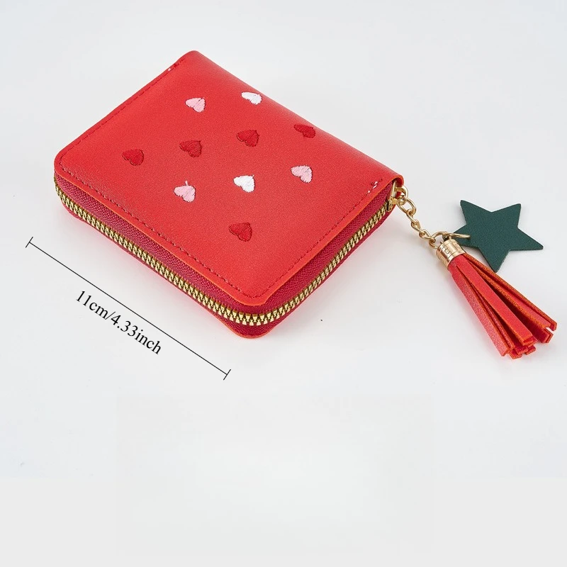 Women's Mini Tassel Wallet, Cute Short Zipper Coin Purse Korean Style, Multifunctional Fashion Small Hand Wallet view 6