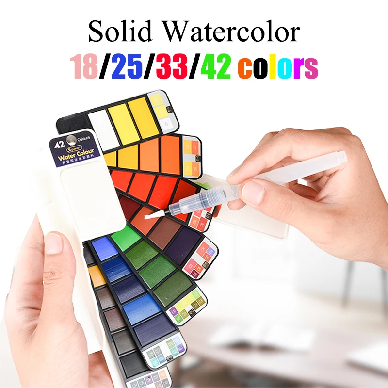 18/25/33/42 Colors Solid Watercolor Set Whirl Water Color Paint Water Brush  Watercolor Pigment For Drawing Art Supplies