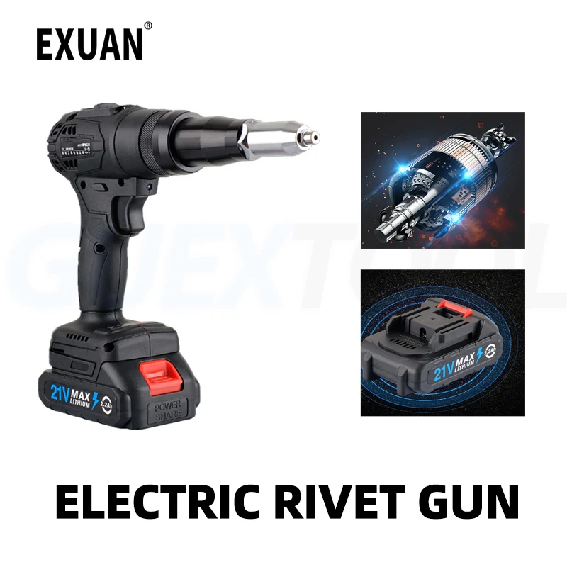 Electric Rivet Gun Fully Automatic Core Pulling Rivet Gun Adjustable Speed Fixed Connection Metal Frame Brushless Motor 21V