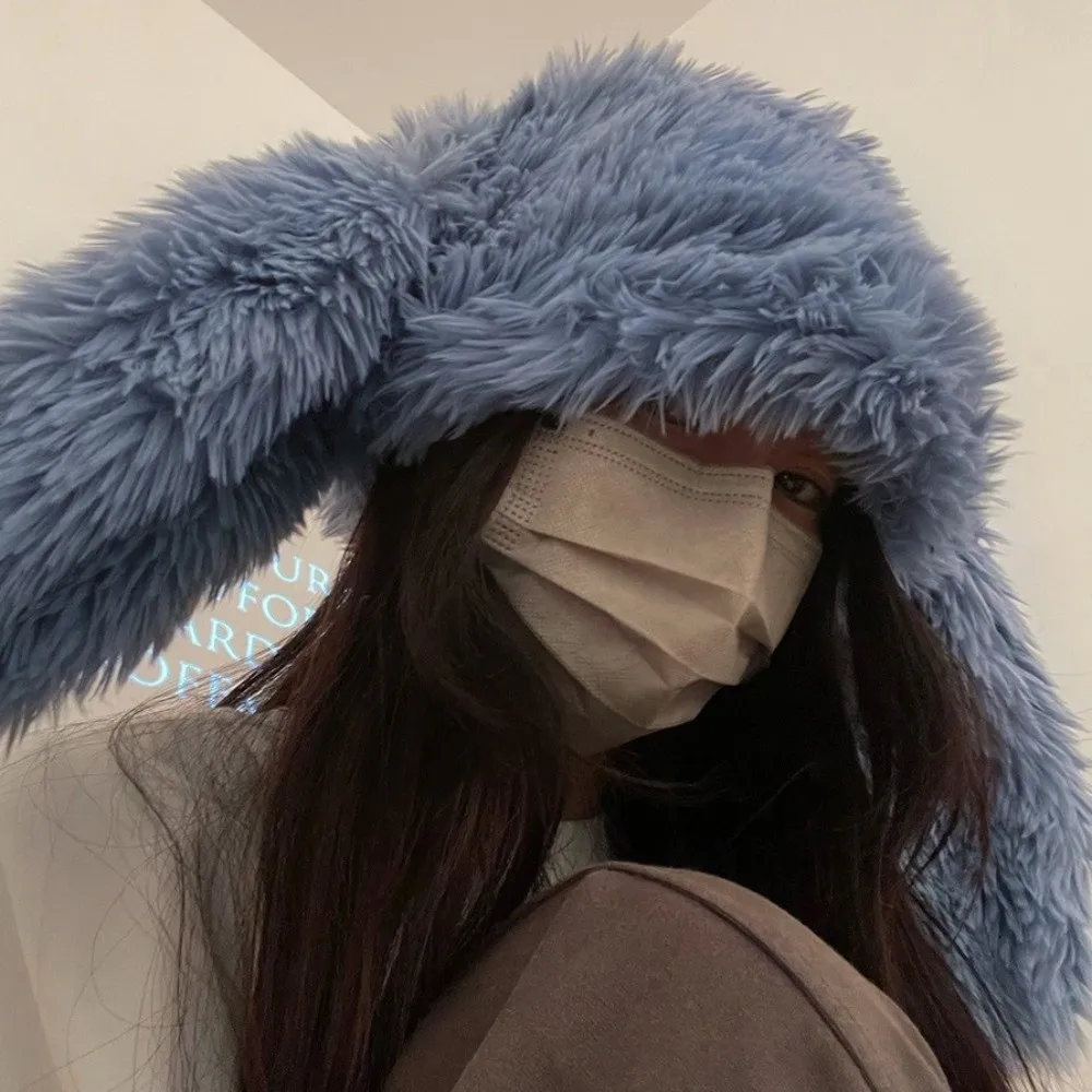 

Cute Solid Color Rabbit Ears Beanies Coldproof Bunny Plush Pullover Cap Warm Thickened Ear Protection Hat Winter