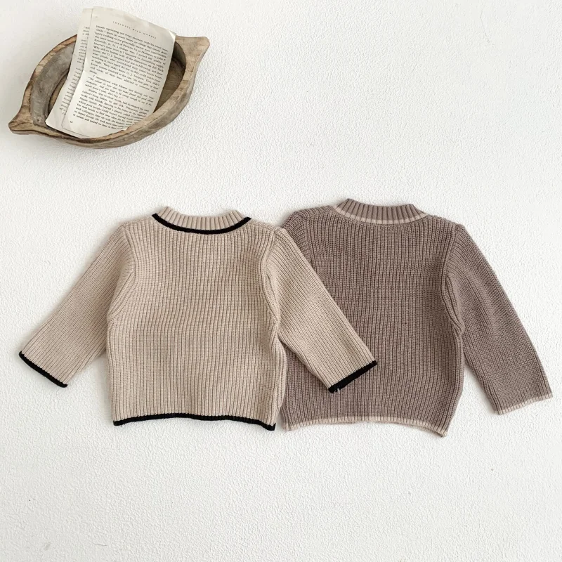 Baby Solid Color Knitwear Sweaters Boy Girl Round Neck Elastic Cardigan Jacket