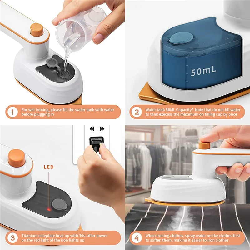 Mini ferro a vapor portátil para roupas, 360 ° rotativo, portátil, rosa, UK Plug, casa e viagem