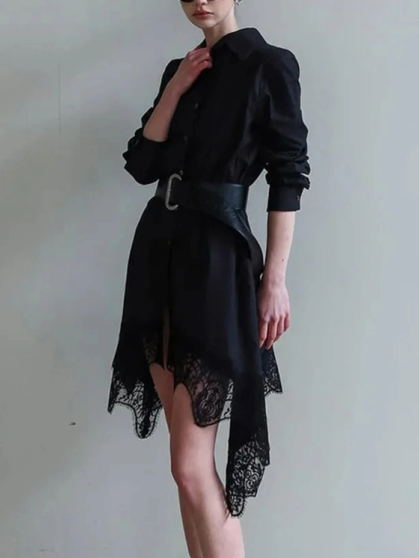 Vestido camisero de retazos de encaje Irregular para mujer, nuevo estilo suave, diseño francés, primavera