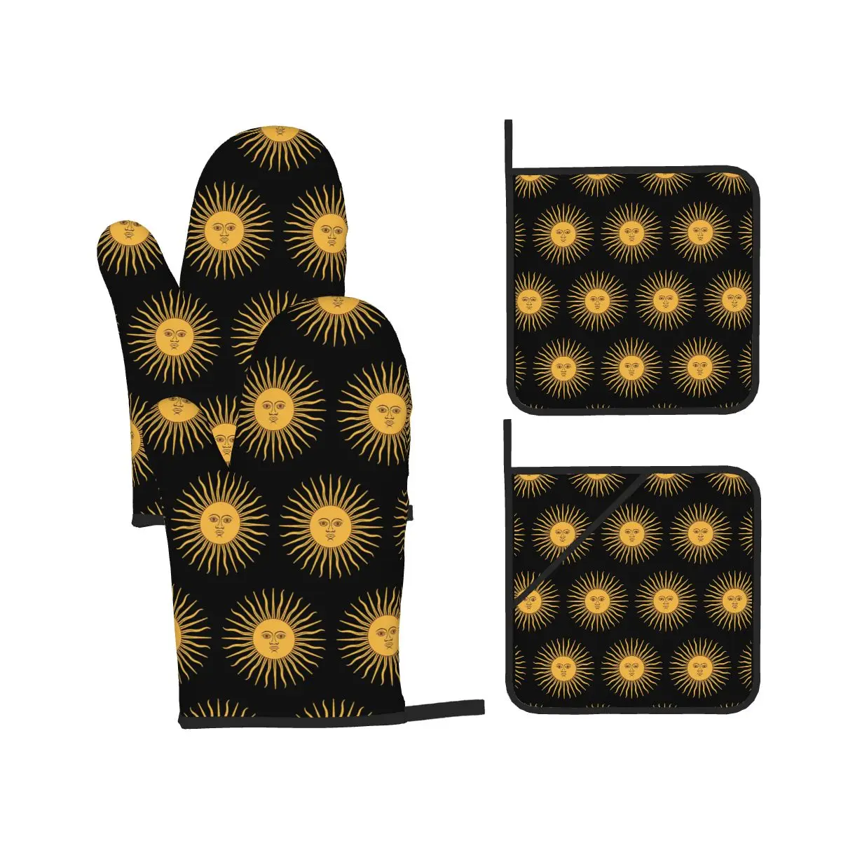 Sun Of May Flag Of Argentina Oven Mitts and Pot Holder Sets of 4 for Baking Kitchen Cooking Grilling Resistant Non-Slip Gloves