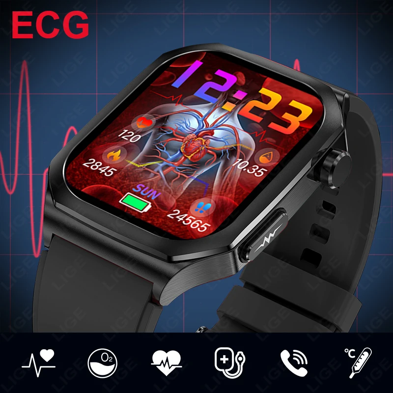 

LIGE ECG Blood Oxygen Heart Rate Health Monitor Smartwatch 2025 New 2.04" AMOLED Full Screen Touch IP68 Waterproof Smart Watch