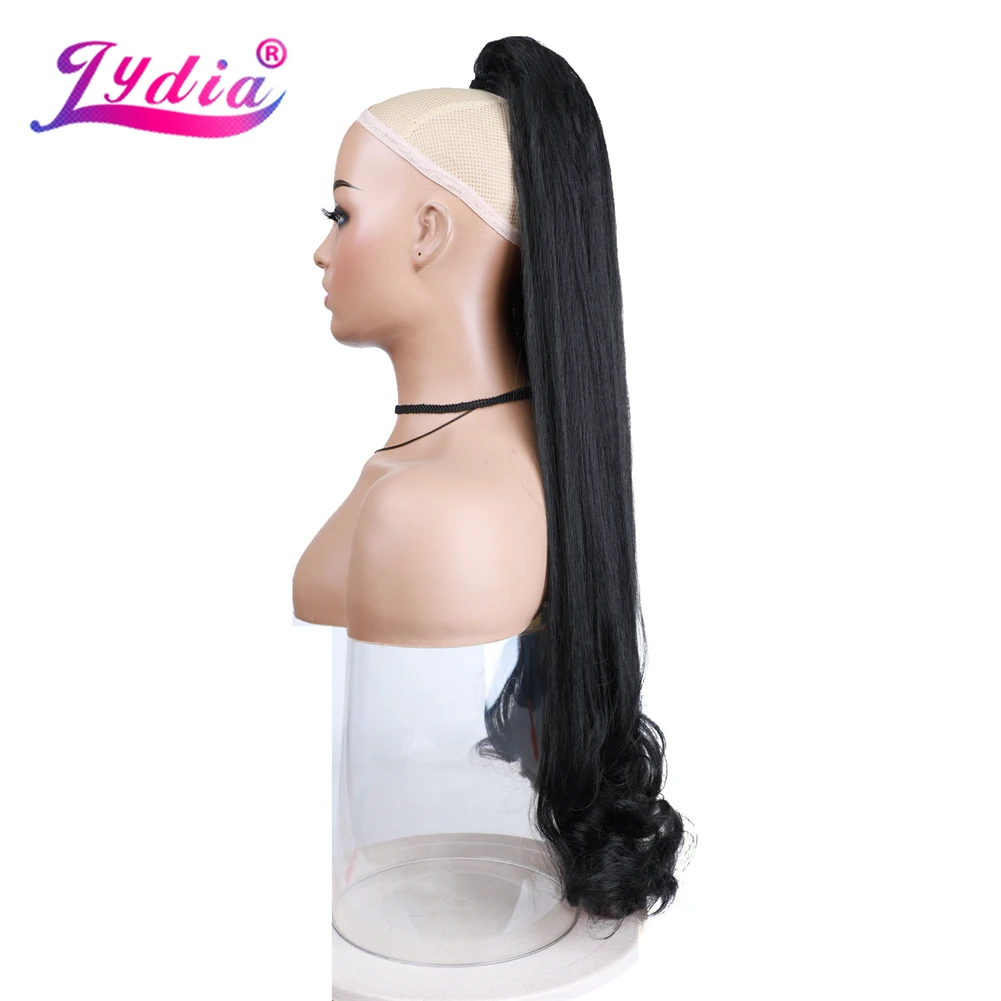Lydia Tail Warping Synthetic 30"Kinky Straight Long Haarteil mit zwei Kunststoffkämmen Kordelzug Pferdeschwanz Haarverlängerung 1B # Schwarz – Detail 8