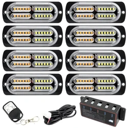 1 Set 24*8 LED Strobe Lights 12V  For Car SUV Emergency Ambulance Police Flashing Light With Remote Control Red White Amber Blue
