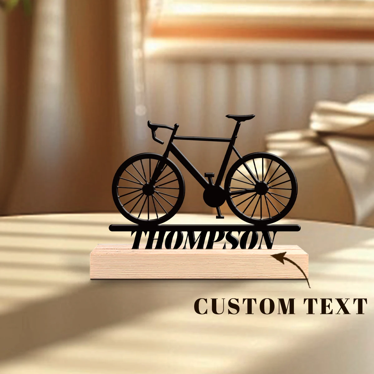 1Pc Csutom Mountain Bike Wooden Base Metal Art Ornament,Home Office Hotel Cafe Club Decor,Ideal Gift for Family Friends