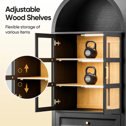 Svart modernt välvt förvaringsskåp med glasdörrar och automatiska LED-sensorer för vardagsrum, sovrum, kontor, kök 8 best sales skåp med glasdörr - №4