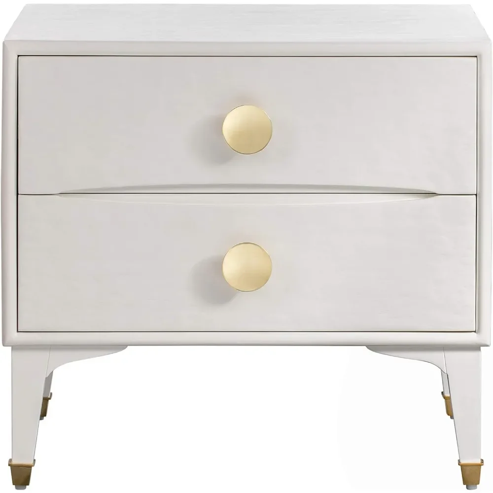 For Divine 2-Drawer Wooden Nightstand with Brass Handles and Leg Tips (White) night stands for bedroom  bedroom furniture&