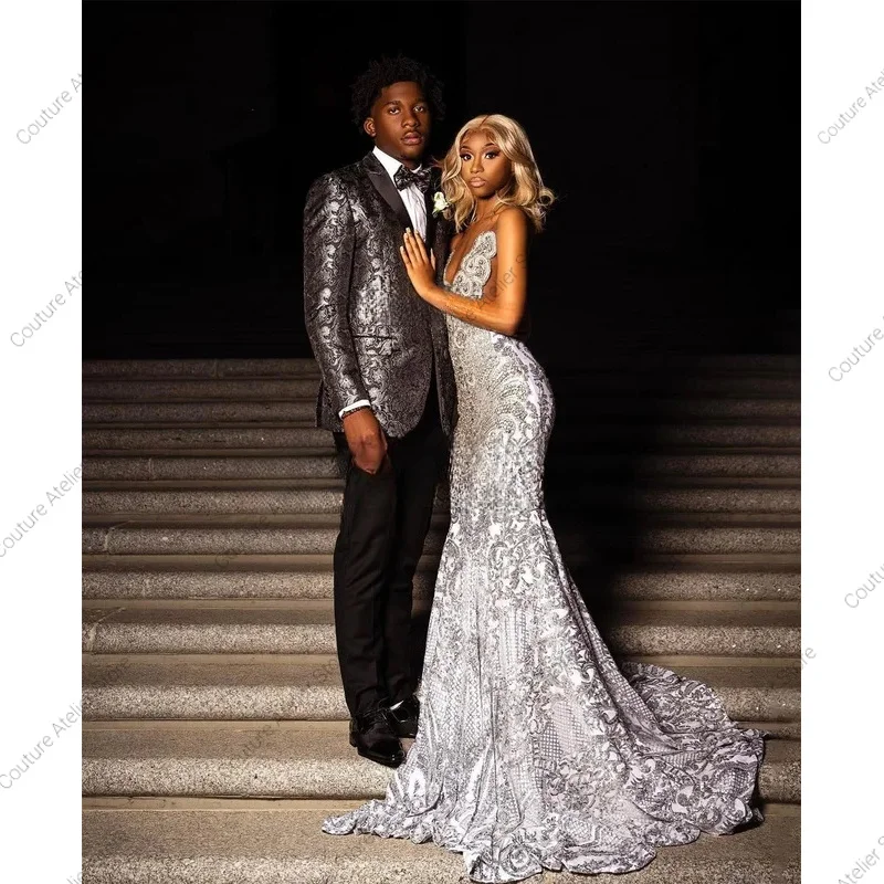 Vestidos de fiesta de sirena de encaje brillante para niñas negras, vestido de Gala de noche con cuentas de cristales de lujo, vestidos de fiesta personalizados