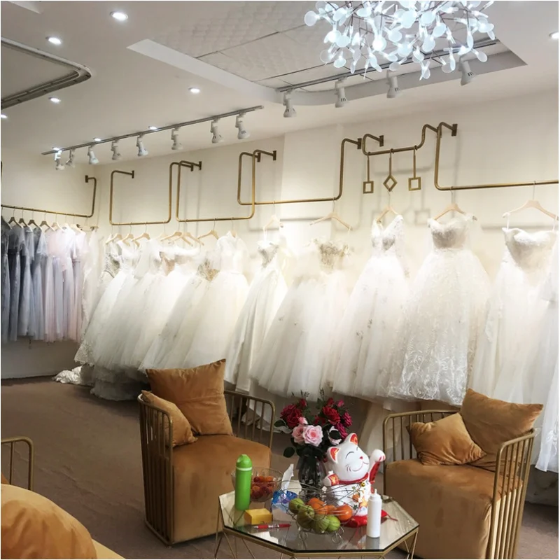 

custom.Heavy Duty Wall Mounted Wedding Dress Display Rack Metal Hanging Rail for Bridal Store Design