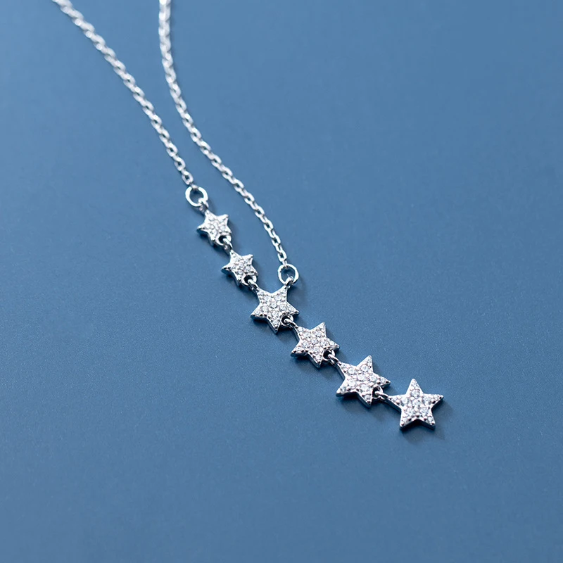 MODIAN Twinkle Pentagram Y-Shape Pendant Necklace for Women 925 Sterling Silver Luxury Link Chain Necklace Wedding Fine Jewelry