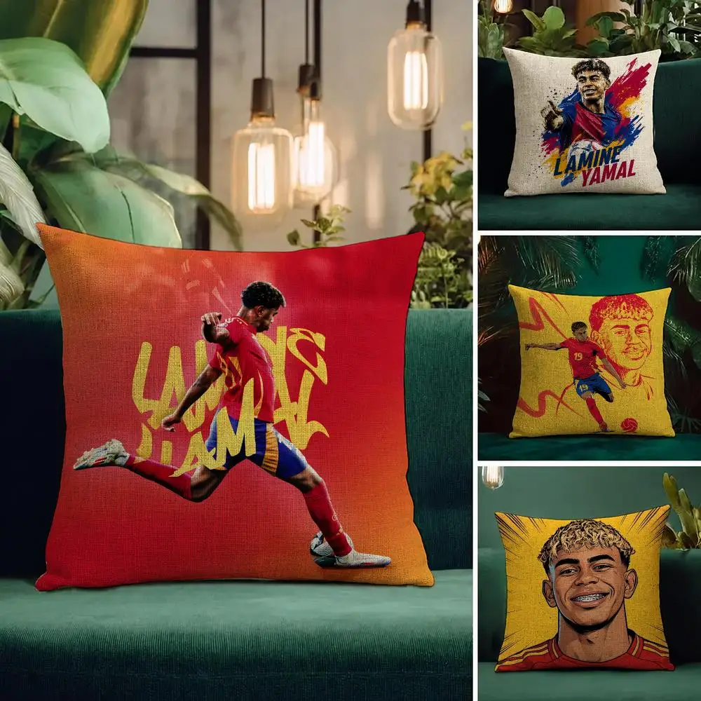 Football Player Lamine Yamal Cushion Cover Natural Linen Pillowcase Set All-in-One Decor Cushion Cover for Sofa Bedroom Chair