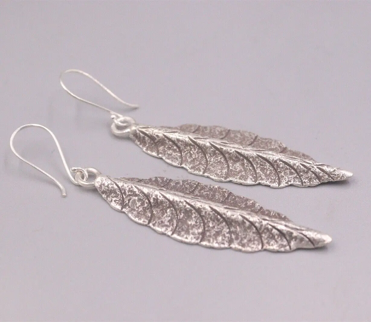 

Solid 925 Sterling Silver Dangle Earrings 67mm H Leaf-Shape Charm