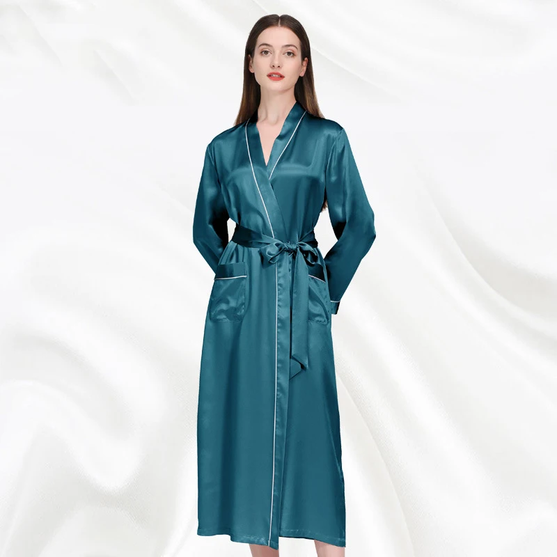 22 Momme Heavyweight 100% Mulberry Silk Robe Women Sexy Long Pajamas Lapel Nightwear Loungewear