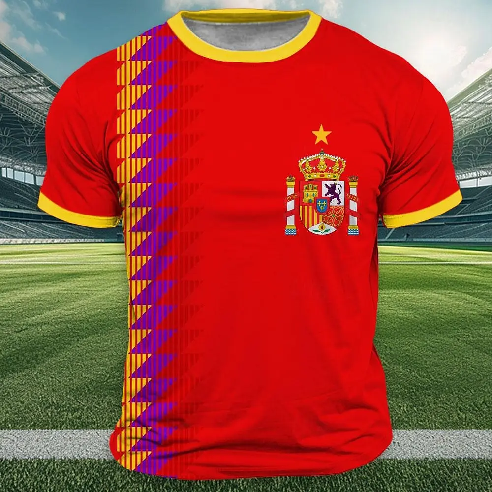 Spain Flag Men's 3D Print T shirt Short Sleeve Crew Neck Pullover Streetwear Outdoor Sportshirt  Loose Top Tee Male Men Clothing