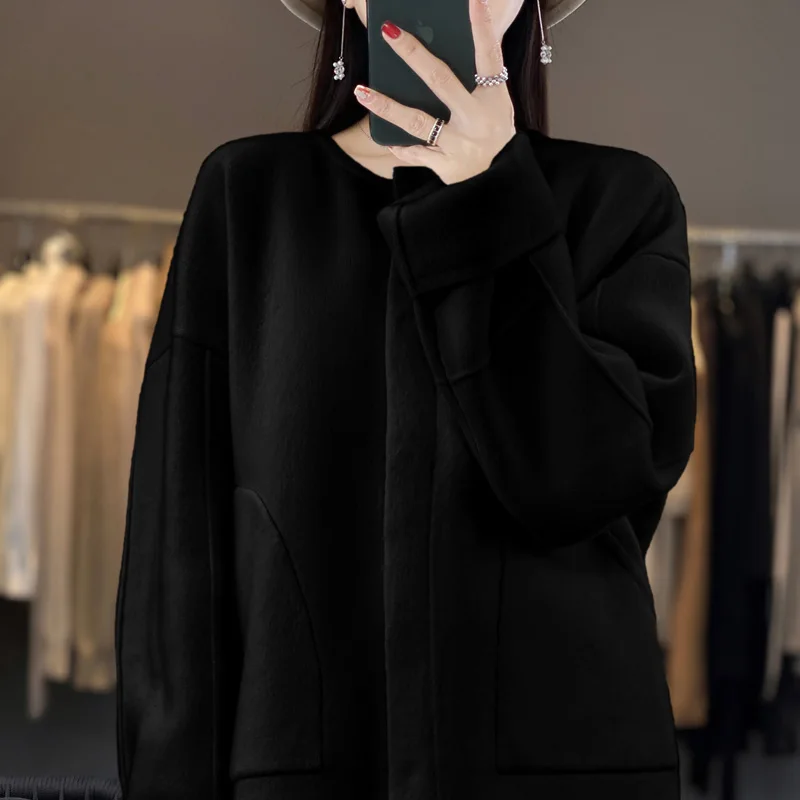 

Basic 100% Merino Wool Sweet Cardigan Coat Soft Cashmere Basic Solid Color Slimming Fashionable Temperament Clothing Top