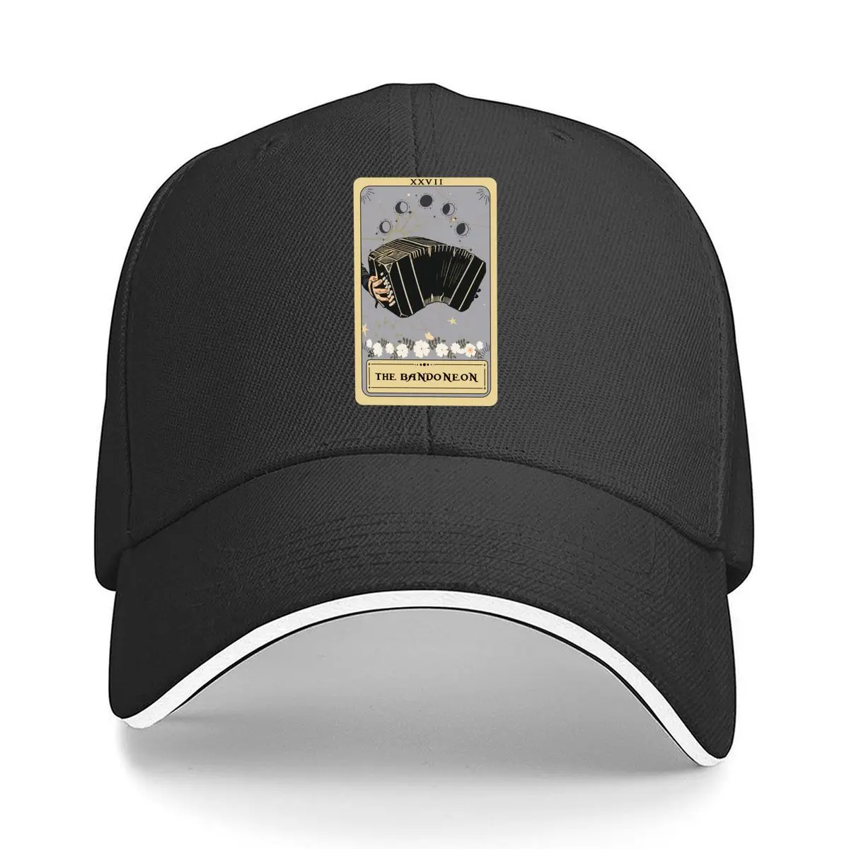 XXVII The Bandoneon Tarot Card Gorra de béisbol con diseño de fases lunares y música floral