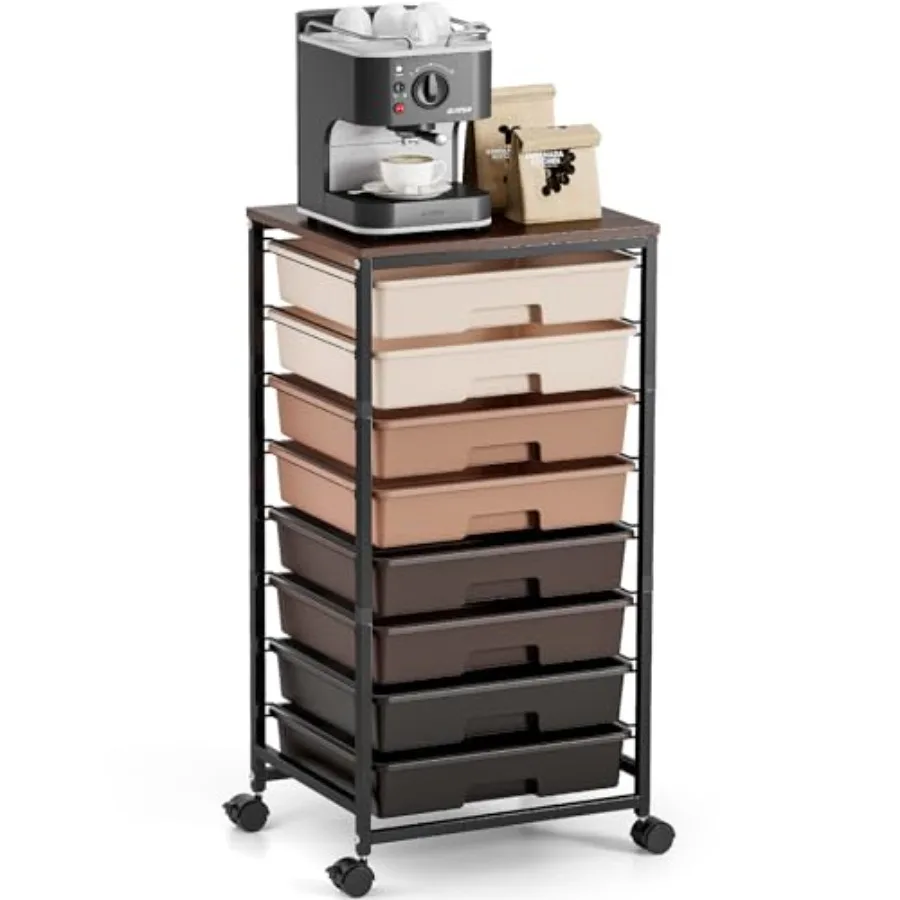 

Rolling Carts with Wheels 8-Drawer Utility Cart Wooden Tabletop Storage Cart for Office Arts Crafts Classroom Bedroom Brown