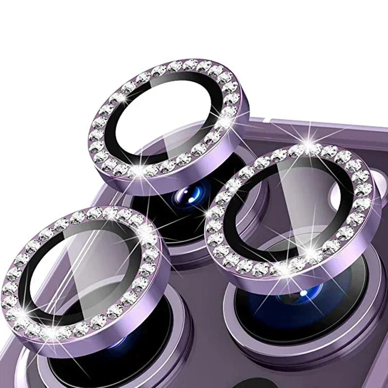 2-3 قطعة بلينغ الماس حلقة معدنية حامي عدسة الكاميرا آيفون 16 15 برو ماكس زائد 12 Mini 16Pro بريق غطاء من الزجاج المقسى