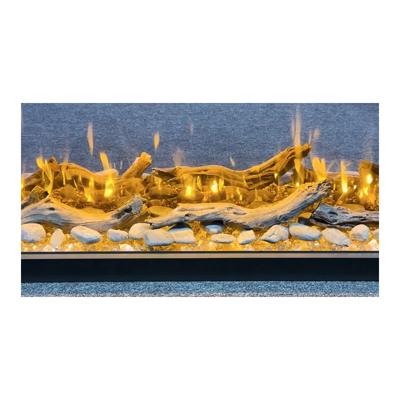 Luxury Electric Fireplace 3D LED Flame Media Wall  Mirrored Electric Fireplaces Feature Wall 3 Sided Electric Fire Place