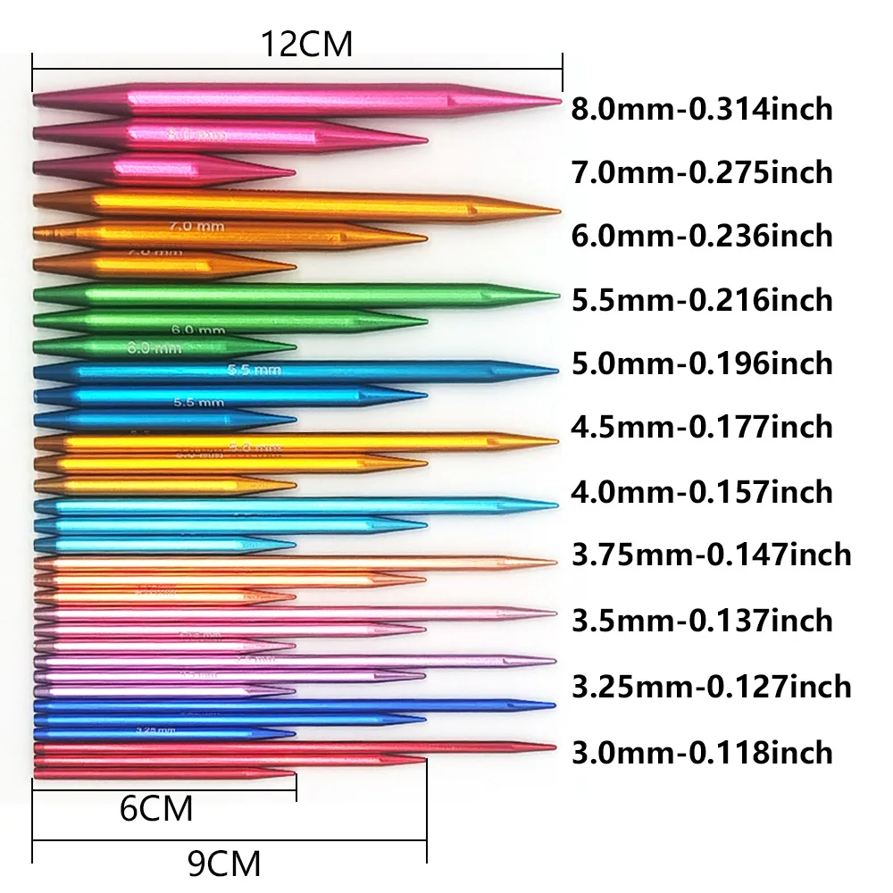 11 Pairs Knitting Needles Removable Aluminum Crochet Hooks 3pcs Per Pair 6+9+12CM Interchangeable Smoothing Circular Needle Tool